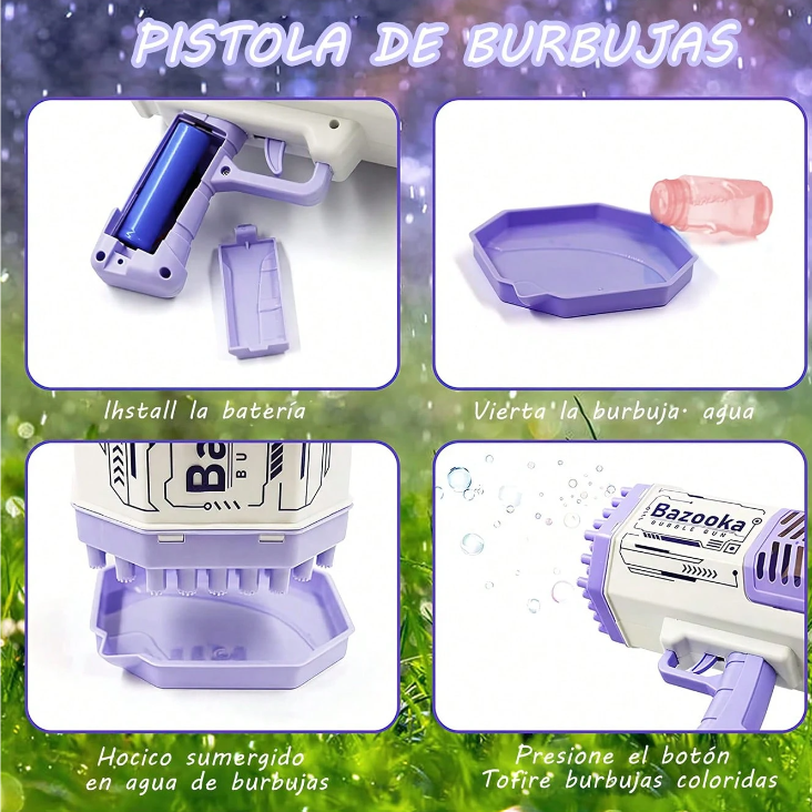 Pistolas De Burbujas Para Niños Grande con luz de 69 agujeros