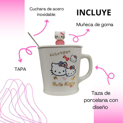 TAZA CERAMICA  DE PERSONAJE CON CUCHARA ACERO